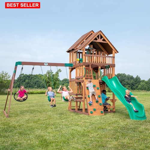 Swing set cedar wood - cedar, wave