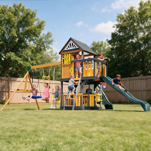 Wood large kid play swing - kid, set